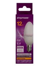 Лампа светодиодная LED C37 12W/6000K/E14 Спутник