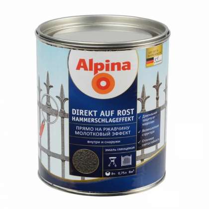 Эмаль молотковая Аlpina Direkt A Rost Hammerschlageffekt Blau серебро 0,75л